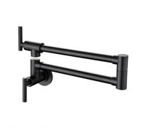 Wall Mounted Pot Filler Faucengle Cold Kitchen Sink Mixer Brass 360° Swivel Commercial Tap with Dual Lever & Double Joint Swing Arm G1/2" Black h