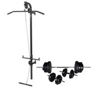 Wall-mounted Power Tower with Barbell and Dumbbell Set Gym Power Rack vidaXL