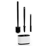 Wall Mounted Premium Silicone Toilet Brush Set with Holder - Includes Crevice Tool- Bathroom Accessories - Wall Mounted - Black & White, Loo Brush and Holder Set