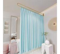 Wall Mounted Privacy Partition 6.56ft Wide x 7.22ft High U-Shape Room Divider Stylish Blue Fabric Drapes for Living Room & Bedroom 200cm/79in Separator