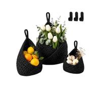 Wall Mounted Produce Basket Set with Woven Cotton Rope, Black