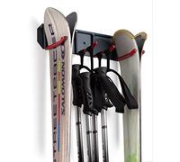 Wall Mounted Rack Organizer for Skis and Poles Heavy Duty Horizontal Wall Ski Rack Garage Storage with Metal Frame and Padded Hooks Indoors Outdoors Premium Wall Hooks (Medium Holds 2 Set of Ski's)