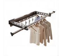 Wall Mounted Retractable Drying Rack Folding Clothes Airer With Pole