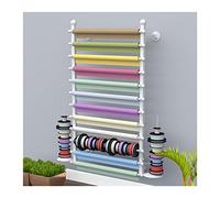 Wall Mounted Ribbon Display Stand - Spool Thread Organizer for Scarves & Crafts, Flower Wrapping Paper Holder, Removable Cross Bars, Ideal for Gift Shops & Cake Decorators - White