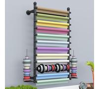 Wall Mounted Ribbon Holder and Organizer, Extra Large Display Rack for Retail Storage, Hanging Spool Shelf for Sewing and Wrapping Paper