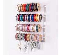 Wall Mounted Ribbon Holder Ribbon Organizer, Ties Silk Scarves Towels Storage Rack Ribbon hook, Space-Saving Wrapping Paper Display Rack Metal Shelf, for Retail Boutiques Flower Store Craft Room