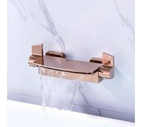Wall Mounted Rose Gold Waterfall Bath Mixer Tap - Hot & Cold Brass Bathtub Faucet for Luxurious Bathroom Upgrade