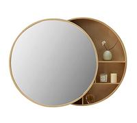 Wall-Mounted Round Bathroom Mirror with Solid Wood Shelf 50 cm (19.7 inches) - Stylish Makeup Storage Left & Right Push-Pull Design Ideal for Home Decor