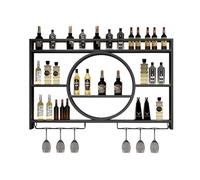 Wall Mounted Round Metal Wine Rack, Modern Industrial Hanging Display Shelf for Bar, Closet, or Kitchen Storage Solution