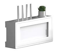 Wall-Mounted Router Storage Box with Acrylic Cover, Pine Wooden WiFi Rack for Modem/Set Top/Plug, Stylish White Frame & Door, Compact Size B-45.3x10x20cm