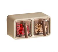 Wall-Mounted Seasoning Box with 200ml Spice Jars, ABS Storage Organizer Salt, Sugar & Herbs - Moisture-Proof, Space-Saving Kitchen Spice Rack (Brown 2 grid)