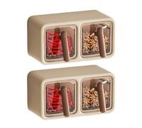 Wall-Mounted Seasoning Box with 200ml Spice Jars, ABS Storage Organizer Salt, Sugar & Herbs - Moisture-Proof, Space-Saving Kitchen Spice Rack (Brown 4 grid)