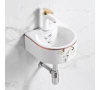 Wall-Mounted Semi-Circular Ceramic Sink - Space-Saving Floating Bathroom Basin - Corner Vanity Wash Basin for Small Spaces (White & Gray)
