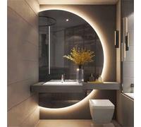 Wall Mounted Semicircle Vanity Mirror 51"x35" Fogless Lighted Smart Bathroom Mirror with Touch 3 Colors Backlit Dimmable Light Entryways Half Circle Full Length Mirrors for Home Decor(Cut ri