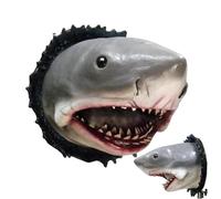 Wall Mounted Shark - shark head, fish statue | wall decor for hallway bedroom man cave marine sculpture beach theme large animal art faux taxidermy conversation piece