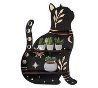 Wall Mounted Shelf - Black Cat Display Rack for Crystals, Stones | Decorative Wall Organizer, A Plant Stand, Room Art