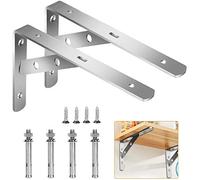 Wall Mounted Shelf Bracket, 2 Pcs 90 Degree L Shaped Brackets Stainless Steel Metal Support Joint Angle Bracket Shelf Heavy Duty Corner Brace Shelf Bracket（160x300mm）