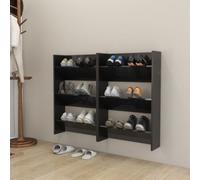 vidaXL Wall-Mounted Shoe Cabinets - Set of 2, High Gloss Black, Engineered Wood, 3 Tipping Shelves, Adjustable Height