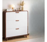 Wall Mounted Shoe Cabinet with 3 Wooden Folding Drawers and Baskets Ideal for Entryway Hallway & Bedroom 2 Interior Shelves Walnut White 99 cm