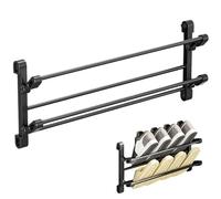 Wall Mounted Shoe Rack 2-Tier Foldable Galvanized Heavy Duty Shoe Holder for Wall Punch-free Self-adhesive 20x10x5in Shoe Organizer for Bathroom Hallway, Wall Mounted Shoe Rack