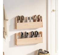 Wall-mounted shoe rack natural pine 59x9x23 cm solid wood 2-pack untreated pine.