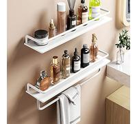 Wall-Mounted Shower Caddy - Aluminum Bathroom Shelf with Towel Holder, Floating Storage Rack for Dressing Table & Kitchen
