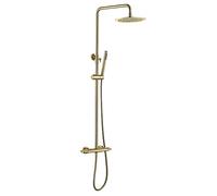 Wall Mounted Shower Column System Set, 10" Rainfall Shower Head Exposed Thermostatic Shower System, 2-Functional Shower Fixtures with Brass Valve, Height Adjustable with Hand Shower,Brushed Gold