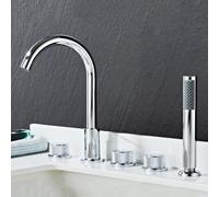 Wall-Mounted Shower Faucet SetShower Head Set 5 Hole Bath Tap Set Black+Gold Bath Tub Mixer Tap with Shower 360 Tap Swivel Head Bathroom Taps Mixer Double,Chrome-B