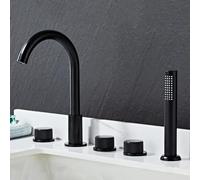 Wall-Mounted Shower Faucet SetShower Head Set 5 Hole Bath Tap Set Black+Gold Bath Tub Mixer Tap with Shower 360 Tap Swivel Head Bathroom Taps Mixer Double,Black-B