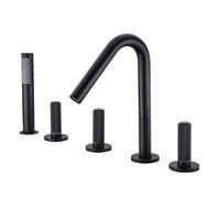 Wall-Mounted Shower Faucet SetShower Head Set Bath Mixer Taps with Shower Gold 360 Swivel Spout Double Bath Taps Lever Shower Head and Hose Set,Black