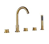 Wall-Mounted Shower Faucet SetShower Head Set Bath Taps Gold 5 Hole Bath Shower Mixer Tap 360 Swivel Spout Gooseneck Shower Head and Hose Set for Bath Taps,Gold