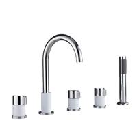 Wall-Mounted Shower Faucet SetShower Head Set Bath Taps Gold Bath Shower Mixer Tap Diverter Valve 360 Degree Swivel Tap Double Lever Pull Out Tap 5 Hole Bath,Chrome + White