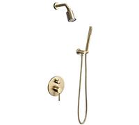 Wall-Mounted Shower Faucet System Set Brushed Gold Rainfall Shower Mixer Cold Hot Brass Bath and Shower Mixer Tap Bathroom Faucet Shower System Set with Shower Head and Shower Hose,Gold，Chrome