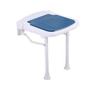 Wall-Mounted Shower Seat - Foldable Non-Slip Bathroom Stool with Aluminum Legs & Removable PU Pad, Ideal for Elderly, Did, & Pregnant - Blue - 38x36 cm