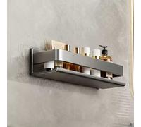 Wall-Mounted Shower Shelf - No Drill Bathroom Storage for Shampoo Sponges Razors - Adhesive Hooks Included - Gray 30cm