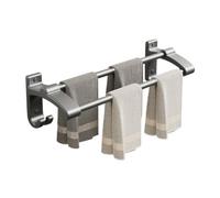 Wall-Mounted Shower Shelf - Thickened Aluminum Towel Bar with 2 Rods & Hooks, No Drilling Required, 50cm Caddy in Gun Grey, Perfect for Bathroom nization & Storage Solutions