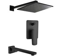 Wall-Mounted Shower System with Square Rain Showerhead and Mixer Tap, Complete Bath Shower Set for Elegant Bathrooms