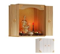 Wall-Mounted Shrine Altar Cabinet, Chinese Wood Buddhist Altar Shelf With Door, Pooja Storage Display Stand For Home Puja, Prayers, Divination, Worship