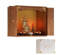 Wall-Mounted Shrine Altar Cabinet, Chinese Wood Buddhist Altar Shelf With Door, Pooja Storage Display Stand For Home Puja, Prayers, Divination, Worship