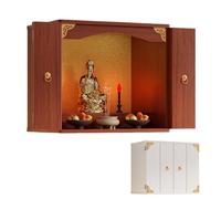 Wall-Mounted Shrine Altar Cabinet, Chinese Wood Buddhist Altar Shelf With Door, Pooja Storage Display Stand For Home Puja, Prayers, Divination, Worship