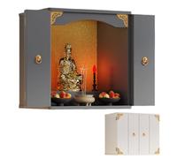 Wall-Mounted Shrine Altar Cabinet, Chinese Wood Buddhist Altar Shelf With Door, Pooja Storage Display Stand For Home Puja, Prayers, Divination, Worship