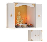 Wall-Mounted Shrine Altar Cabinet, Chinese Wood Buddhist Altar Shelf With Door, Pooja Storage Display Stand For Home Puja, Prayers, Divination, Worship
