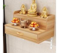 Wall-Mounted Shrine Altar Table with Drawer, Bamboo Pooja Table for Temple Puja, Divination and Worship