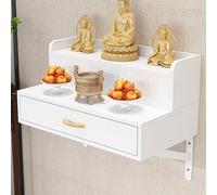 Wall-Mounted Shrine Altar Table with Drawer, Bamboo Pooja Table for Temple Puja, Divination and Worship