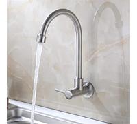 Wall Mounted Single Cold Kitchen Faucet Kitchen Sink Tap 304 Stainless Steel Crane Single Handle with Aerator Only Cold Water(Brushed Nickel a)