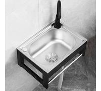 Wall Mounted Sink, Single Bowl 304 Stainless Steel Sink, Utility Sink, Square Kitchen Sink with Stand, Small Kitchen Sink with Faucet and Drain, for Laundry Garage Restaurant Industrial (53×38×18cm)
