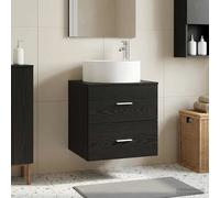Wall-Mounted Sink Vanity Black Oak 49.5x44.5x65.5cm Engineered Wood 2-Drawer -UK