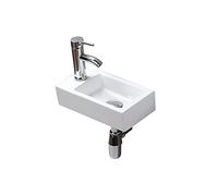Wall Mounted Sinks, High Temperature Calcination Ceramic Handmade Small Size Rectangle Wash Basin Gloss White Simple and Elegant Modern Design for Bathroom, Cloakroom Toilet WC(Left Hand)