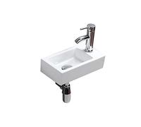 Wall Mounted Sinks, High Temperature Calcination Ceramic Handmade Small Size Rectangle Wash Basin Gloss White Simple and Elegant Modern Design for Bathroom, Cloakroom Toilet WC(Right Hand)