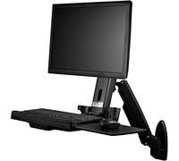 StarTech.com Wall Mount Workstation - Articulating Full Motion Standing Desk with Ergonomic Height Adjustable Monitor & Keyboard Tray Arm - Mouse & Scanner Holders - Single VESA Display